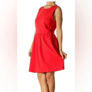 Madewell Red Round Neck Textured Stretch Fit‎ & Flare Dress | Size XS